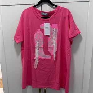 Vibrant Pink Sequin Boots Tee